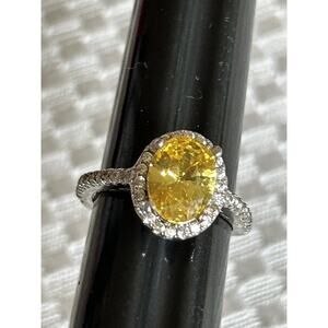 Yellow Crystal Ring Prong Set Oval Sterling Silver 925 engagement 5.25